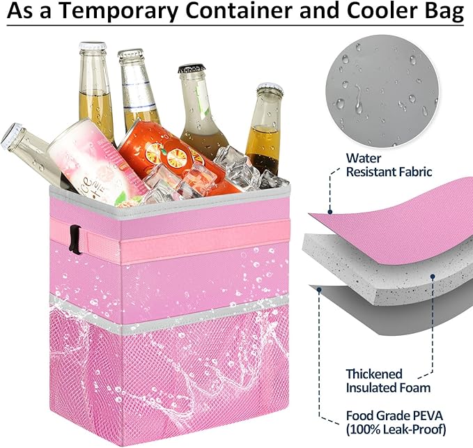 ELONGRIVER Car Trash Can Bin for Back Seat Leak Proof, Cute Car Trash Bag Hanging, Vehicle Trash Can for SUV Truck Van, Automotive Garbage Cans Front Seat Pink