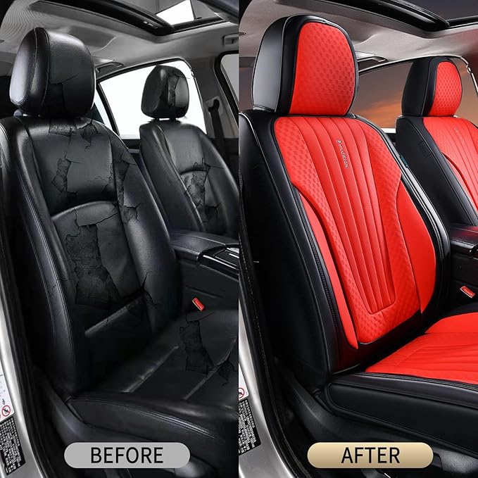 FLORICH Car Seat Covers, Premium Leatherette Car Seat Covers Front Seats, Waterproof Leather Seat Protectors, Automotive Seat Protectors Universal Fit for Most Sedans Cars SUV Trucks, Black&Red