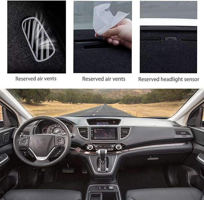 Upgraded Dash Mat for 2012-2016 Honda CRV Polyester Dashboard Cover UV Protection Non-Slip Windshield Reflective Dashcover Interior Accessory Black
