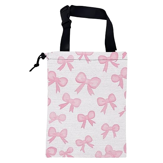 KXWQTRDD Car Trash Bag Pink Ribbon Bow Hanging Drawstring Car Organizer and Storage Bag with Adjustable Buckle Canvas Garbage Bin for Back Seat or Hanging Headrest Car Decor Road Trip Essentials