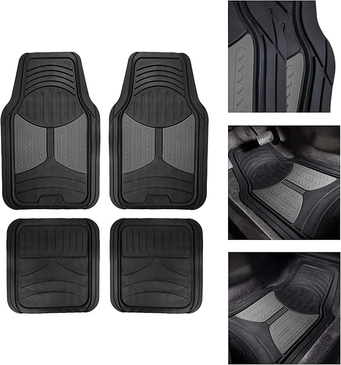 TLH Monster Eye Car Trimmable Floor Mats - Heavy-Duty Gray Rubber Floor Mats for Cars, Universal Fit Full Set, Climaproof™ Waterproof Floor Mats for Most Cars, Sedan, SUV, Truck Floor Mats