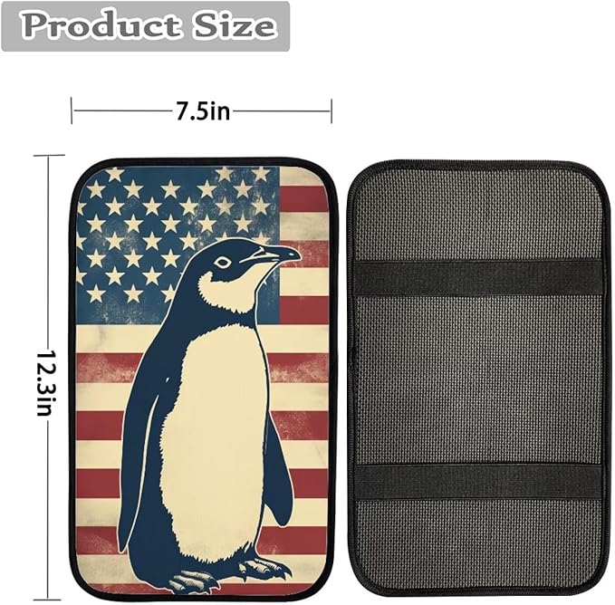 Car Center Console Pad, Universal Waterproof Car Armrest Seat Box Cover, Car Interior Accessories for Most Vehicle SUV Truck Vintage American Flag Penguin Car Armrest Pad