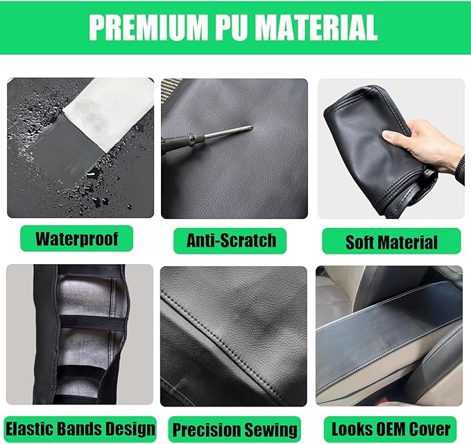 Center Console Cover for Chevy Equinox/GMC Terrain 2010-2017, Premium Armrest Lid Cover for Chevy Equinox GMC Terrain Interior Accessories (Black with Black Stitches)