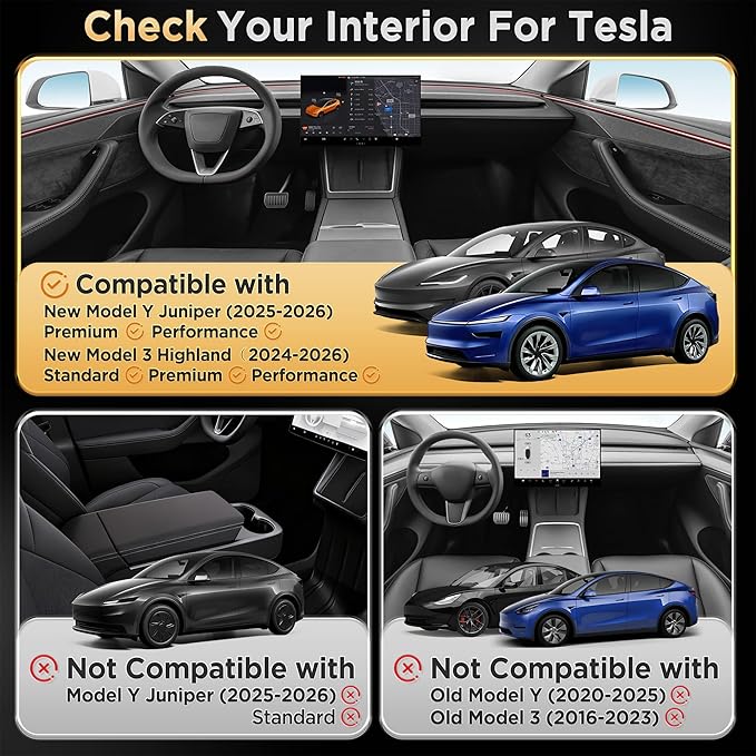 QINQINTU for Tesla Model Y Juniper(2025-2026) & Model 3 Highland(2024-2026) Center Console Organizer [Slide Smoothly & Carbon Fiber] Sunglasses Cup Holder for Tesla Model 3 Model Y Accessories Black