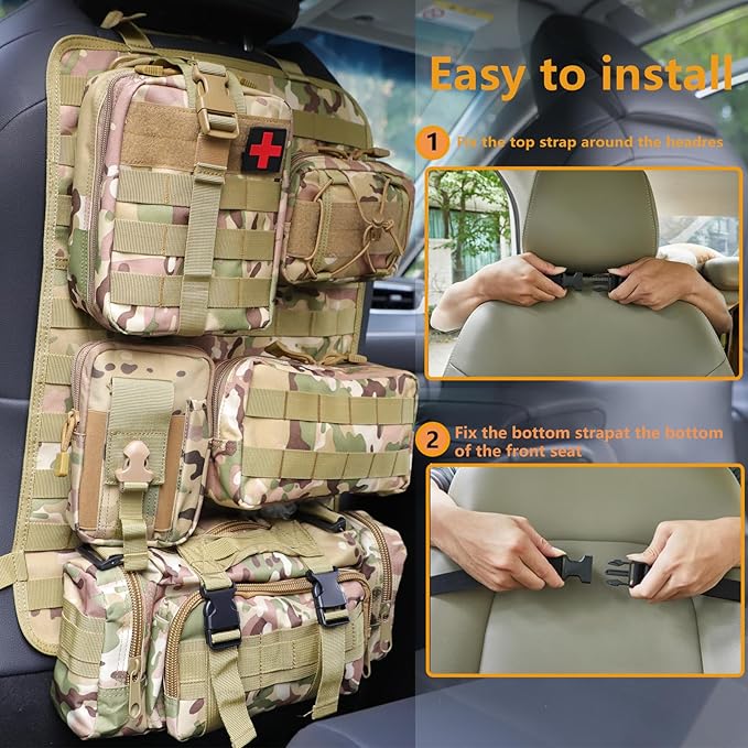 BXBXHD 6 Pack Tactical Truck Organizer Back Seat Storage Car Seat Storage Bag Molle Panels for vehicles, Car and SUV with Lots of Handy Compartments (CP camo)