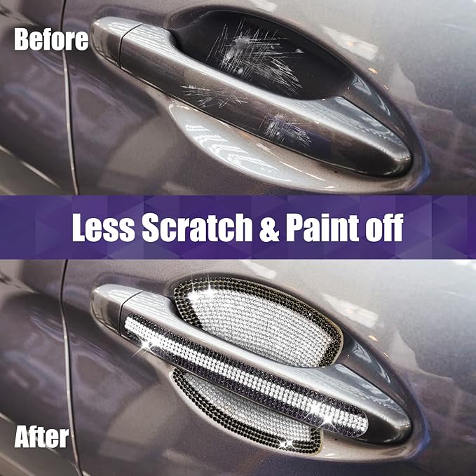 Frienda 10 Pieces Bling Car Accessories for Women Bling Car Door Handle Protector Door Handle Covers for Car Rhinestone Car Bowl Protector Accessories Women Stickers(Black White)