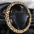 Steering Wheel Covers for Car, Truck, and SUV, Cute Non-Slip Breathable Elastic Steering Wheel, Car Accessories, Universal 15 Inch Leather Cover for Men Women Brown Leopard