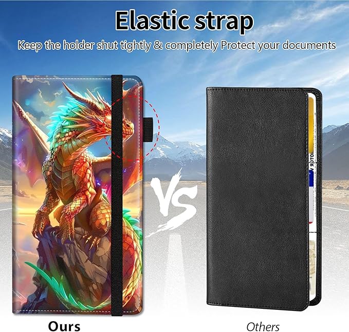 Qindaiwen Car Registration and Insurance Holder, Vehicle Card Document Elastic Band Closure Glove Box Organizer, Driver License Cards, Car Accessories for Essential Info, Golden Dragon