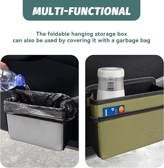 Car Trash Can, Foldable Mini Vehicle Trash Bin Garbage Organizer Holder, Waterproof Hanging Mini Auto Dustbin Accessories Storage Container for Vans, SUVs (military green)