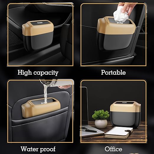2 Packs Car Trash Can with Lid，Built-in Storage Garbage Bag，Leakproof Vehicle Trash，Car Accessories for Interior,Mini Garbage Bin for Automotive, Office, Kitchen,Bedroom，with 60pcs Trash Bags