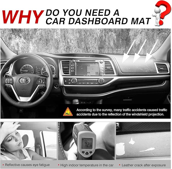 CARTIST Dashboard Cover Mat for 2014-2017 2018 2019 Toyota Highlander Accessories Dash Cover Suede Dash Mat Sunshade Glare UV Rays Protector