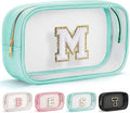 YOOLIFE Initial Make Up Bag Travel Toiletry Bag, Clear Makeup Bags Preppy Cosmetic Bags Organizer Travel Essentials Gifts for Women Teen Girlfriend Teacher Mom Valentines Girl Gift Makeup Case Blue M