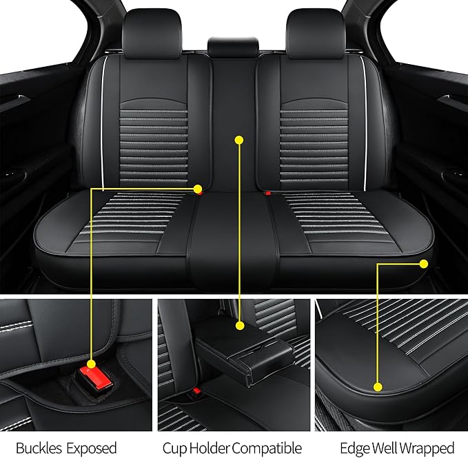 Vankerful Leather Seat Covers for Cars,Car Seat Covers Full Set,Automotive Seat Covers for Trucks,SUV,Leatherette,Universal Fit,Airbag Compatible Vehicles Seats Cushions(Full Set,Black-White)