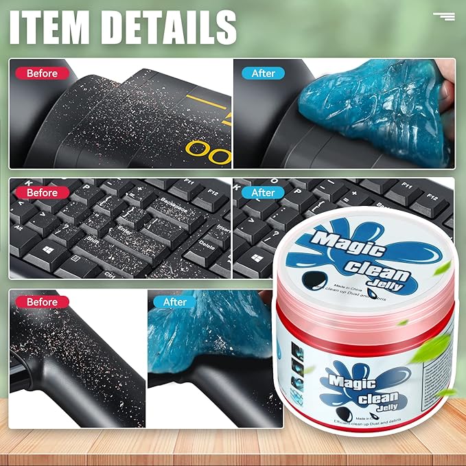 Auto Dynasty 2024 Universal Home/Office Keyboard/Interior Car Air Vent Auto Detailing Slime Cleaner Dust Cleaning Gel Putty Jelly, Pack of 2, Red and Blue