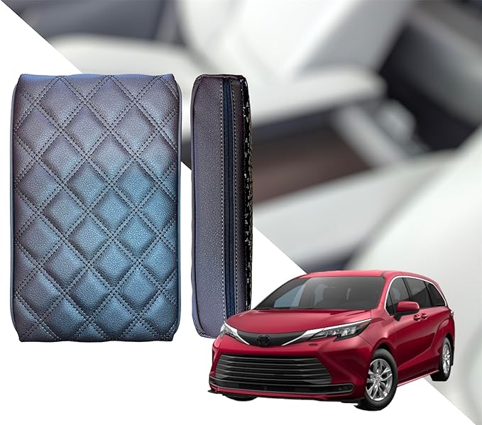 EMZ Leather Center Console Armrest Cushion Pad Accessories for Toyota Sienna 2021 2022 2023 2024 2025 (Brown)