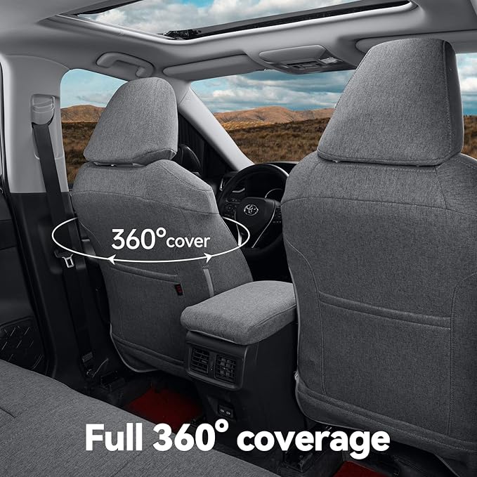 coverdream Corolla Cross Polyester Seat Covers Full Set for 2022-2026 Toyota Corolla Cross L,LE,XLE,S,SE (Non-Hybrid) SUV,Fully Covered,Breathable UV Resistant Cloth Car Seat Protector (Gray)