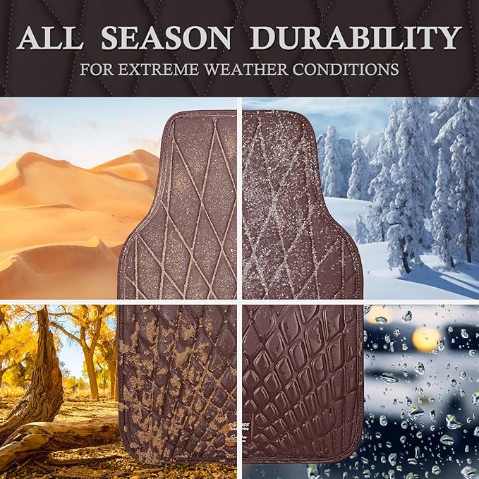 CAR PASS Luxury Faux Leather Floor Mats for Cars, Waterproof All Weather Car Mats Full Set, Anti-Slip Deluxe Automotive Floor Mats Universal Fit for Most SUV Vans Sedans Trucks, 4 Piece Brown