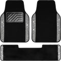 CAR PASS Bling Diamond Car Mats Shining Carpet Crystal Rhinestones Sparkly Glitter Floor Mats with Anti-Slip PVC Heel Pad Universal for Automotive SUV, Sedan, Van, 3pcs for Girl Women, Black Silver