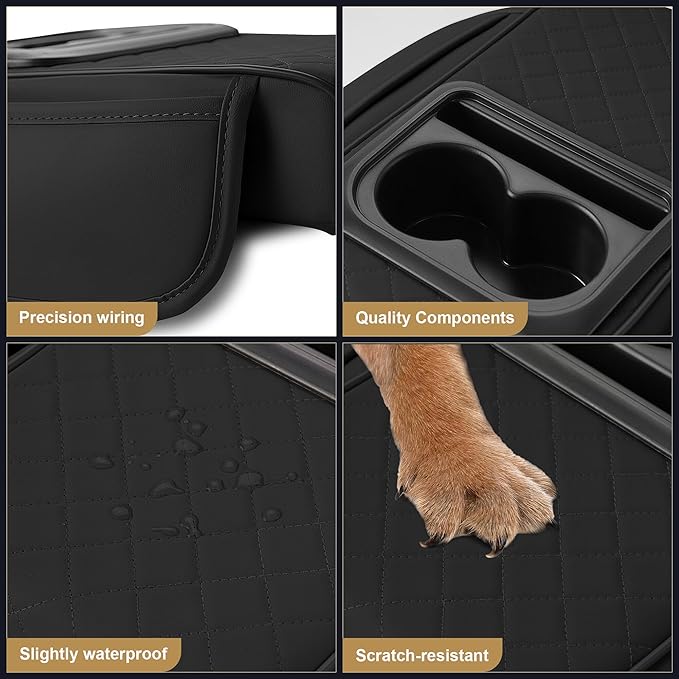 YORKNEIC Center Console Cover Fit for Model Y: Car Armrest Cover Storage Bag with 2 Cup Holders - Armrest Cover for Car Waterproof Car Armrest Pad (Black)