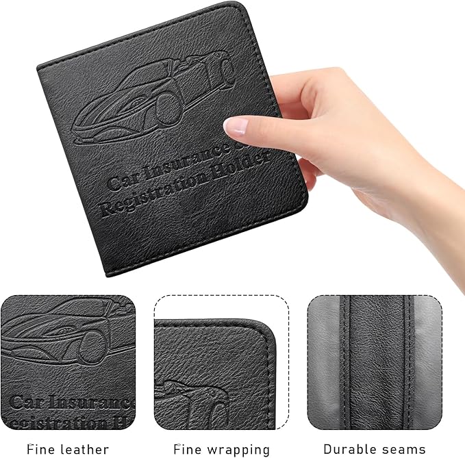 Ziciner Car Registration and Insurance Holder, Auto Card Document Glove Box Organizer with Magnetic Closure, Universal Vehicle Interior Accessories for Cars SUVs (Black-Small)