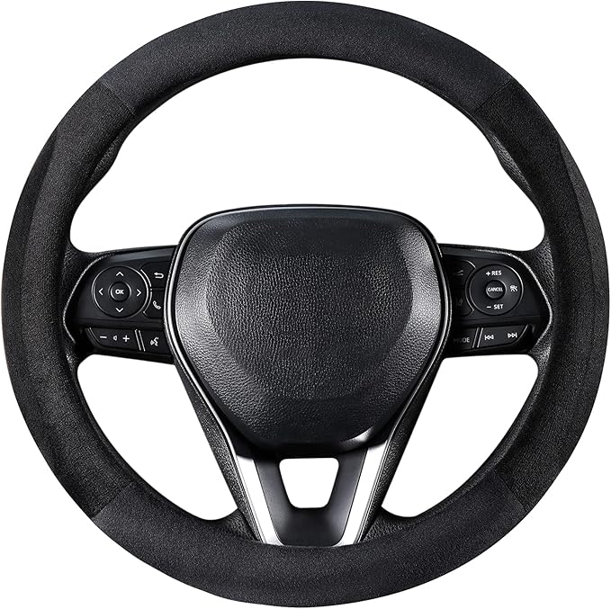 SEG Direct Car Steering Wheel Cover for F-150 Tundra Range Rover 15.25-16 inch, Warm Plush, Summer Winter, Black