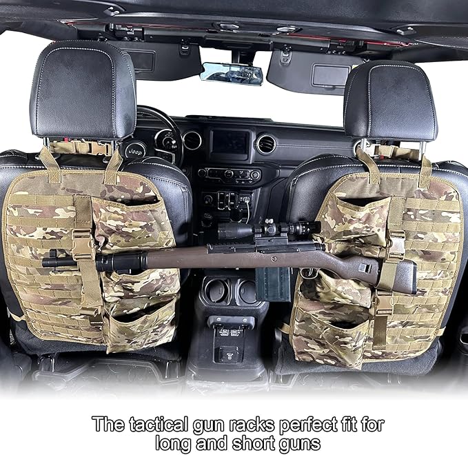 SUNPIE 2 Pcs Seat Back Truck Gun Rack,Automotive Gun Racks with Molle Panel Universal Seatback Storage Pockets Tactical Car Seat Back Organizer for Hunting Accessories Storage,Camouflage