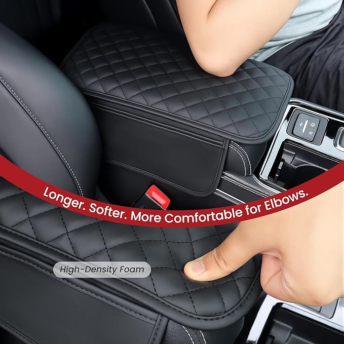 Upgraded Car Middle Center Console Cover with 2 Storage, Universal Microfiber Leather Car Armrest Cover Cushion for for Most Vehicles, Memory Foam Comfort Stylish Leather Scratch-Resistant, Thickened