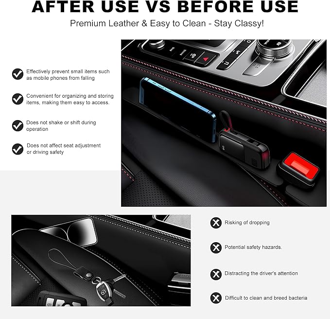 Car Seat Gap Filler 2 Pack,No Drop Seat Guard,Drop Seat Gap fillers Between Seat and Console Stop Things from Dropping (Black)
