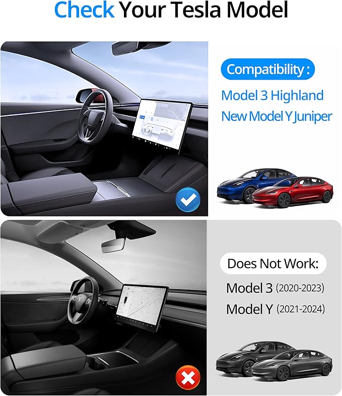 UBeesize Tesla Model Y Juniper Accessories (2025-2026), Center Console Organizer Tray for Model 3 Highland(2024-2025), Double-Layer Sliding Armrest Hidden Storage Box, 5PCS Black