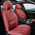 Coverado Universal Seat Covers Full Set, Universal Seat Covers for Cars, Waterproof Nappa Leather Car Seat Covers with Head Pillow, 5 Seats Auto Protectors Fit for Most Sedans SUV Pick-up Truck-Red