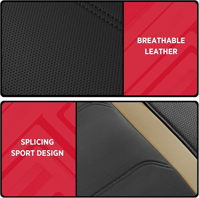 Rubbermaid Leather Car Seat Cover – Universal Front Seat Cover, Airbag Compatible, Easy to Install, Water-Resistant and Durable Automotive Seat Cover for Cars, Trucks, SUVs, Vans – Beige