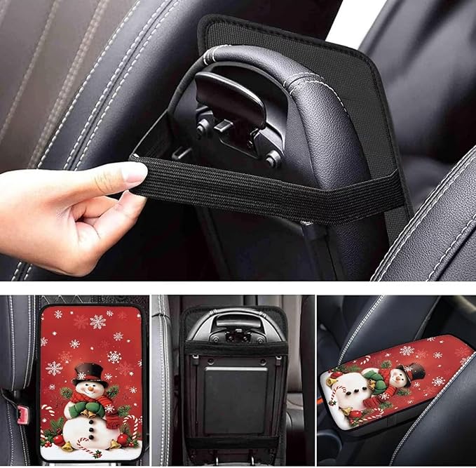 Christmas Snowman Arm Rest Cover Car Protector Car Armrest Cushion Vehicle Armrest Cover Accessories Protect from Pet Claws Auto Center Cover Universal Fit