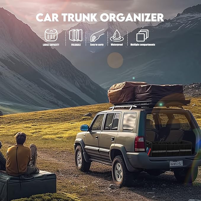 Getally Trunk Organizer for Car， Collapsible Trunk Organizer with Multi Pockets, 3 Compartments Storage Organizer for Car SUV, Truck, Sedan