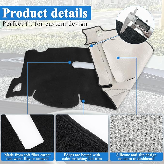 LivTee Dash Mat Dashboard Cover, Fits for GMC Sierra with Two Glove Boxes, Fits for Chevrolet Silverado with Two Glove Boxes, 2007 2008 2009 2010 2012 2013, Dashboard Decorative Pad Carpet