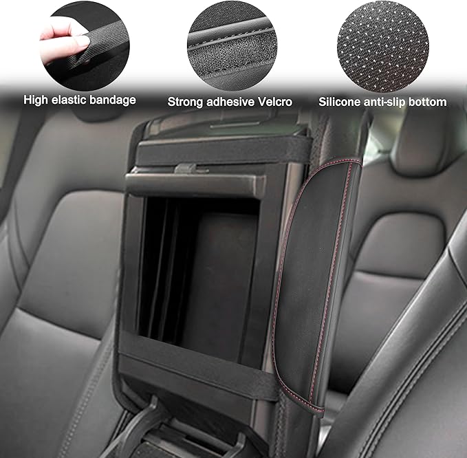 1.2in Thickness Center Console Cover for Honda CRV Accessories 2023 2024 2025 2026 Middle Console Cover Leather Armrest Box Lid Protector Cushion Pad with Pockets Interior (Red Stitch)
