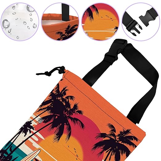 UUCBTAH Car Trash Bag Hanging Seaside Palm Trees Sunset Car Car Trash Can for Back Seat Waterproof Car Garbage Can with Adjustable Straps and Drawstring for Car Accessories Vehicle Travelling Camping
