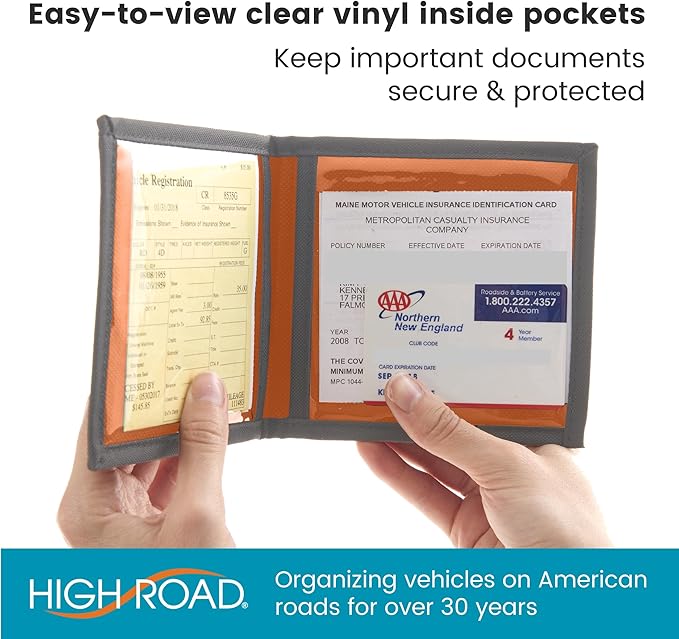 High Road Car Registration and Insurance Card Holder for Sun Visor, Glove Box or Console with 2 Clear Hidden Car Document Pockets
