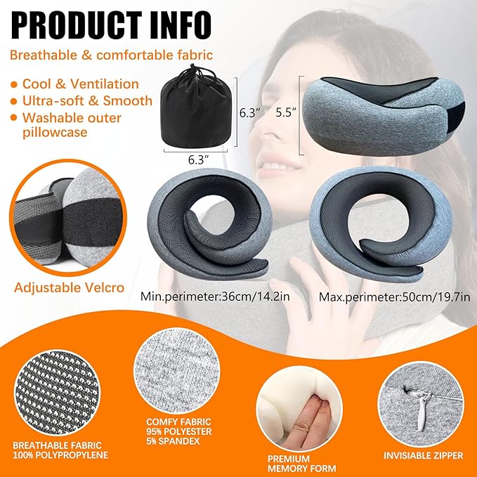 Almalls Travel Pillow Memory Foam Neck Pillow Support Pillow,Luxury Compact & Lightweight Quick Pack for Camping,Offices,Sleeping Rest Cushion,Portable Plane Accessories