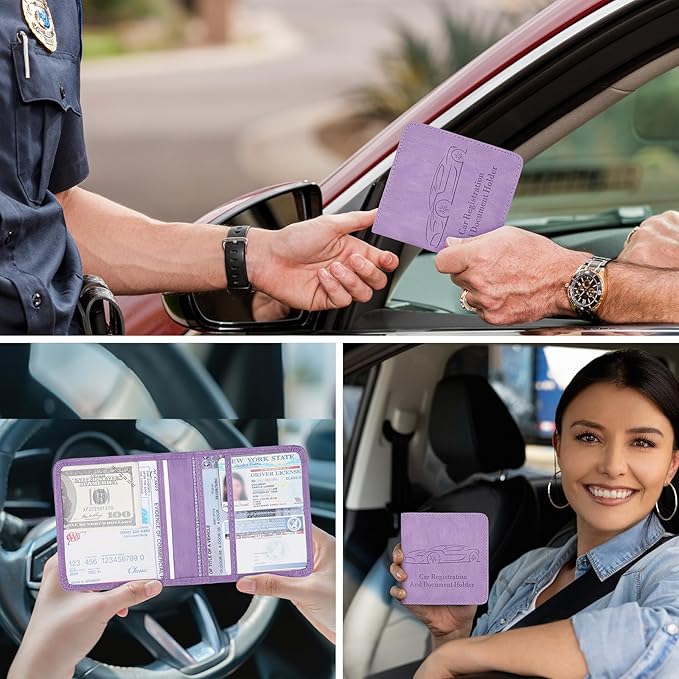 Car Registration and Insurance Holder, Vehicle Glove Box Car Organizer with Magnetic Closure for Documents, Cards, License Car Organization, 1-Pack Purple
