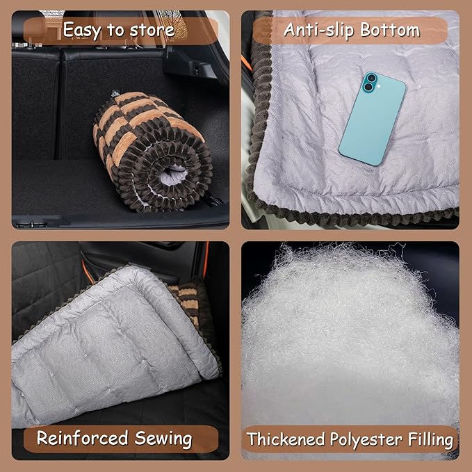 Dog Bed Mat for Trucks, Non-Slip Car Dog Bed for Pickup Back Seat Extenders, Soft Furry Travel Pet Mat, Washable and Custom Fit for Truck Backseat Extenders & Hammock Seat Covers (58"×29" Brown)