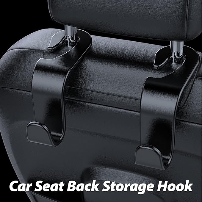 Car Seat Headrest Hook 4 Pack Hanger Storage Organizer Universal for Handbag Purse Coat fit Universal Vehicle Car (Black) S Type