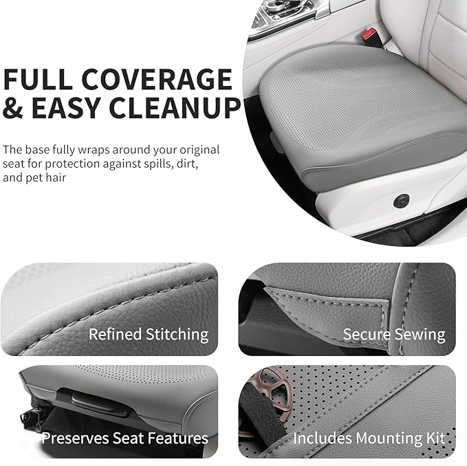 CAPITAUTO 1 Piece Seat Covers Front PU Leather Car Seat Covers, Universal Bottom Seat Covers for Cars,Full Wrapping Edge Fits 95% of car (Gray)