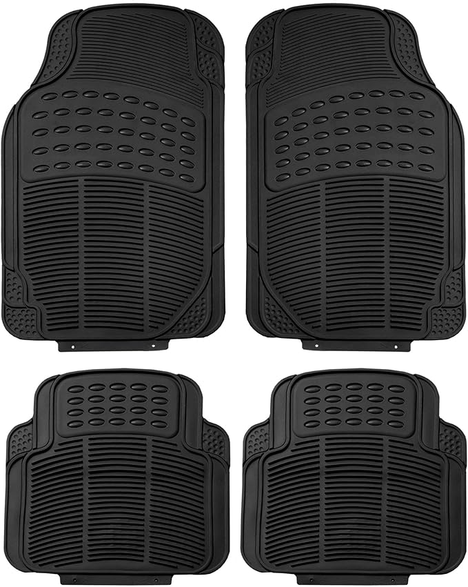 TLH Rubber Trimmable Car Floor Mats Universal Fit, Black Color