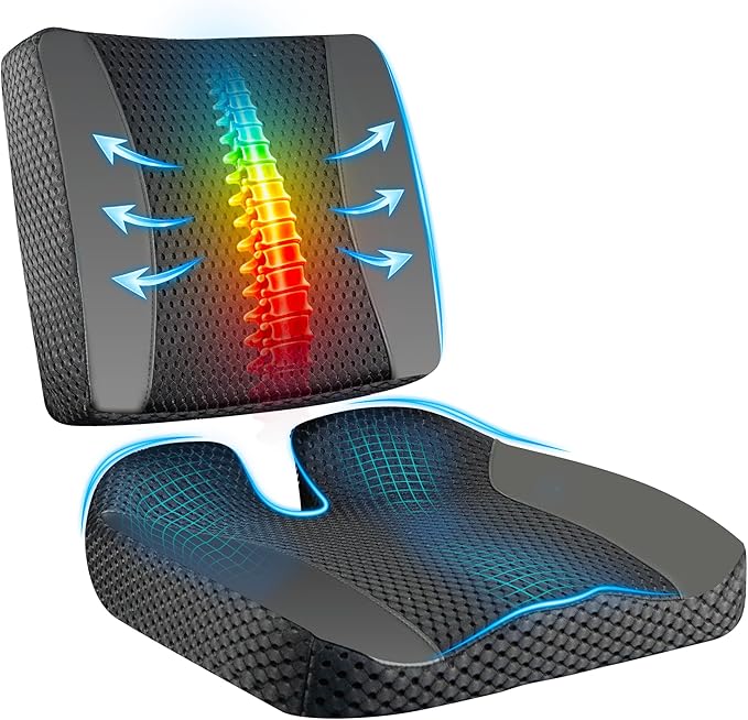 Back Cushions & Seat Cushions: Memory Foam Car Seat Cushion with Lumbar Support Pillow for Long Driving, Office Chair Pillow for Butt and Back Pain Relief, Great for Car, Office, Desk Chair - Black