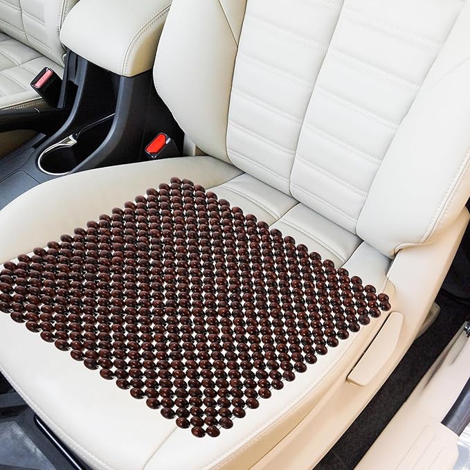 GLEAVI Car Seat Cushion Wood Beads Pad for Driving Comfort - Breathable Square Auto Seat Cushion for Summer Use and Fatigue Relief 17X17 Inches