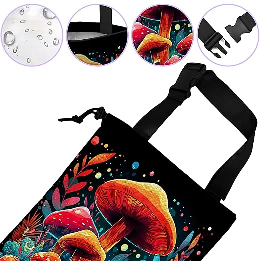 UUCBTAH Car Trash Bag Hanging Colorful Mushrooms Car Trash Can for Back Seat Waterproof Car Trash Bin with Adjustable Straps and Drawstring for Car Accessories Vehicle Travelling Camping