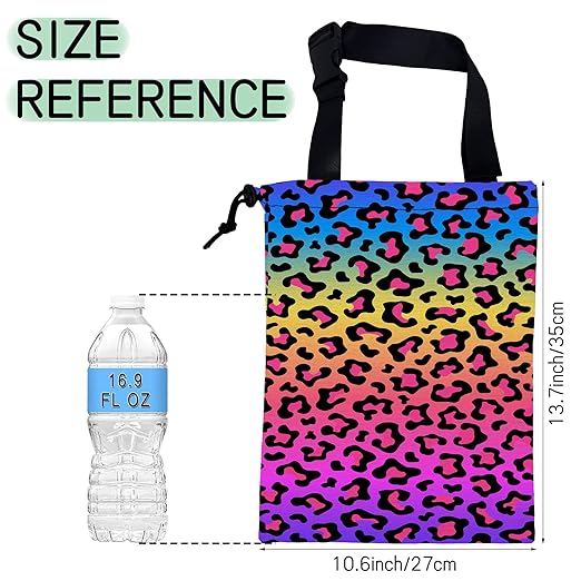 NHNXHWIA Rainbow Leopard Car Trash Bag,Neon Leopard Hanging Drawstring Car Garbage Bag, Waterproof Canvas Car Back Seat Organizer with Adjustable Buckle, for Vehicles, SUVs, Camping, Road Trips