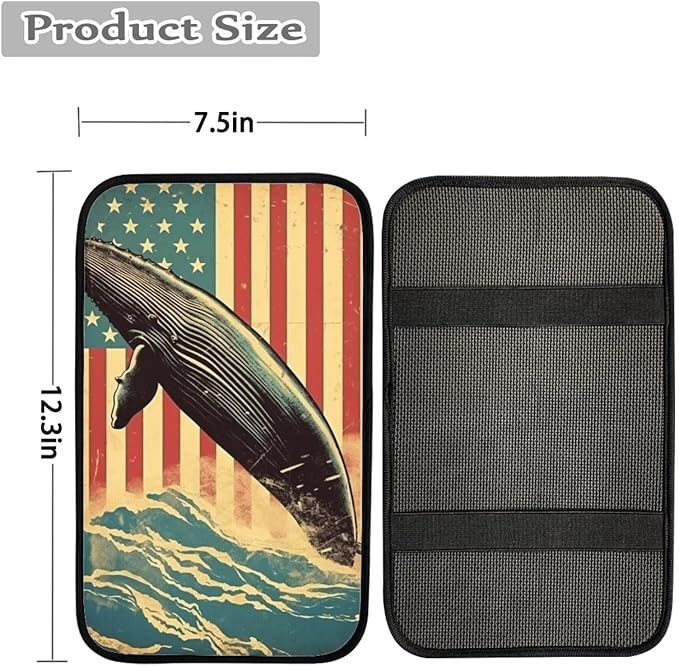 Car Center Console Pad, Universal Waterproof Car Armrest Seat Box Cover, Car Interior Accessories for Most Vehicle SUV Truck Vintage American Flag Whale Car Armrest Pad