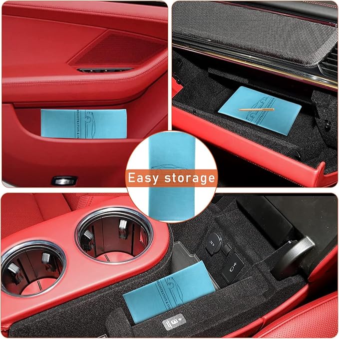 Kewucn Car Registration and Insurance Card Holder, Leather Auto License Document Glove Box Compartment Organizer, Essentials Vehicle Wallet Case for Driver License, ID Card (Light Blue)