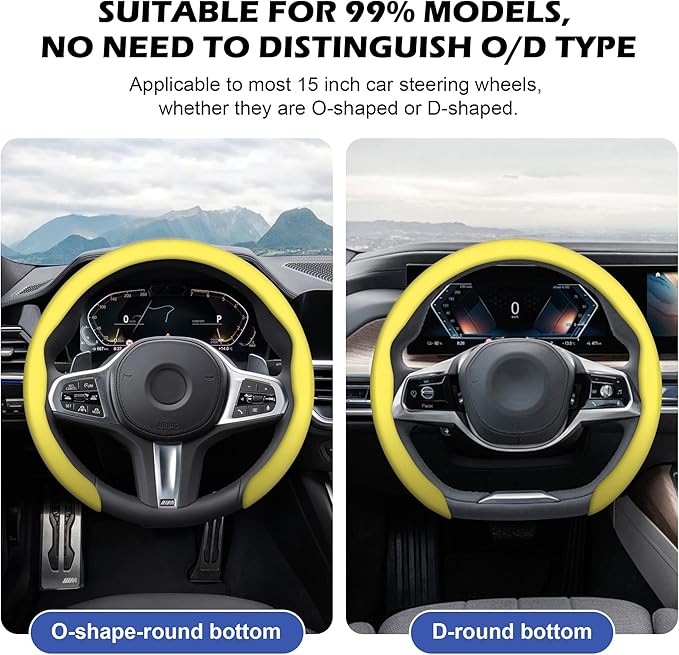 frani Leather Steering Wheel Cover, Universal 15 Inch Premium Non-Slip Steering Wheel Cover Yellow